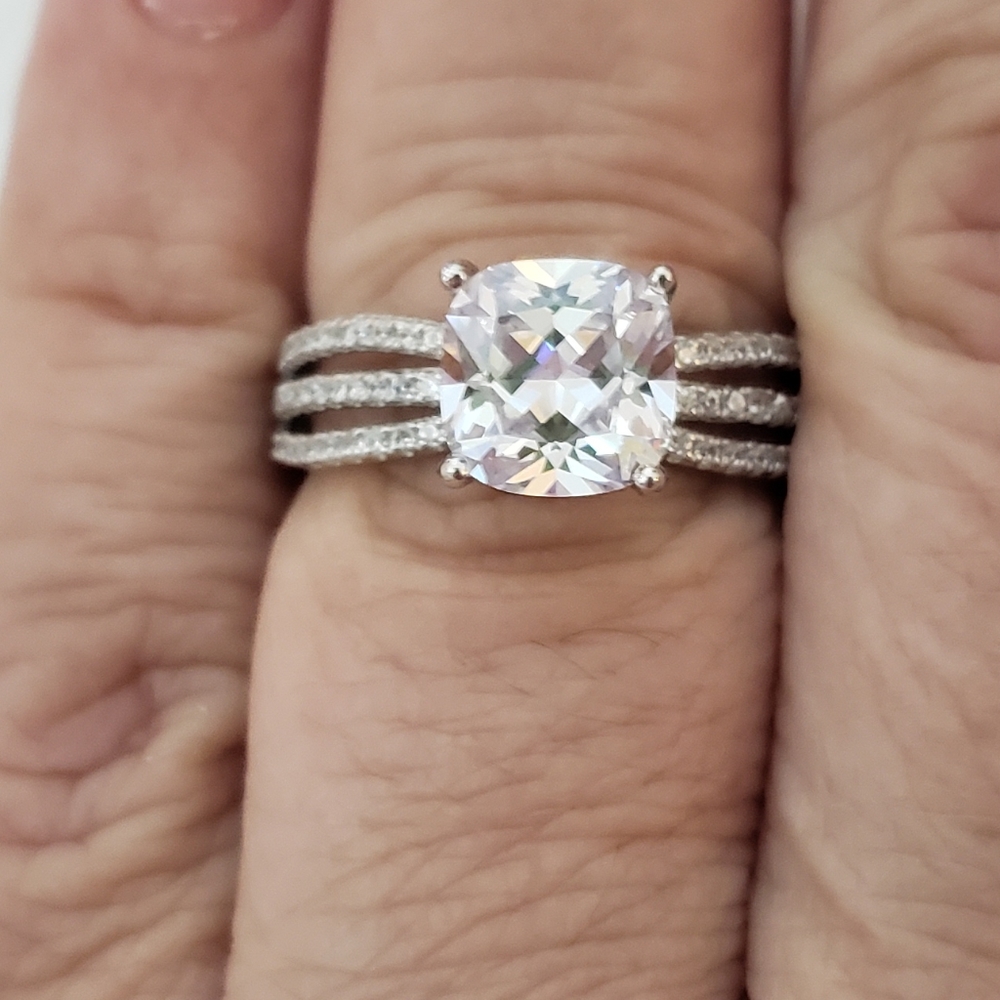 Sz 8, White Cubic Zirconia Rhodium Over Sterling Silver Ring 4.74ctw, NWT